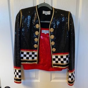 Vintage St. John Collection Checkered Military Sequin Evening Jacket w/ tank top